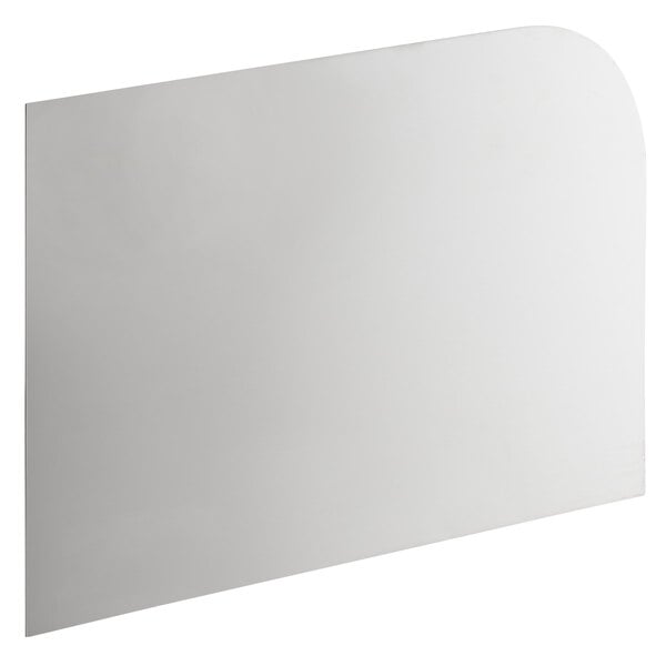 A white rectangular stainless steel splash kit with a curved edge.