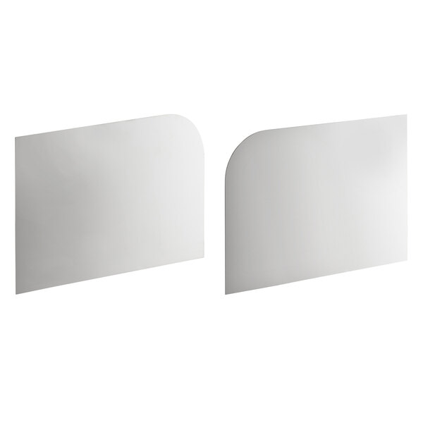 A white rectangular stainless steel splash kit with curved edges.