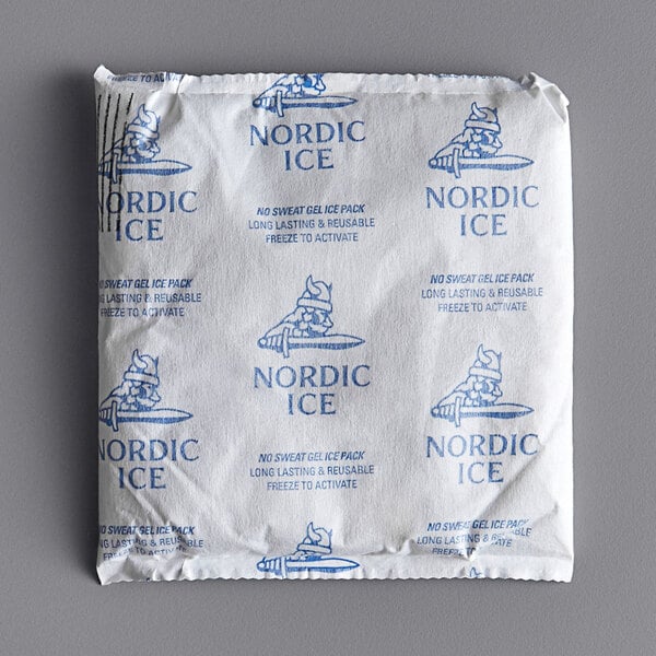 A white Nordic NS12 gel cold pack on a surface.