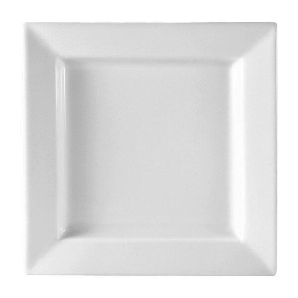 A CAC Princesquare bright white square porcelain plate with a white rim.