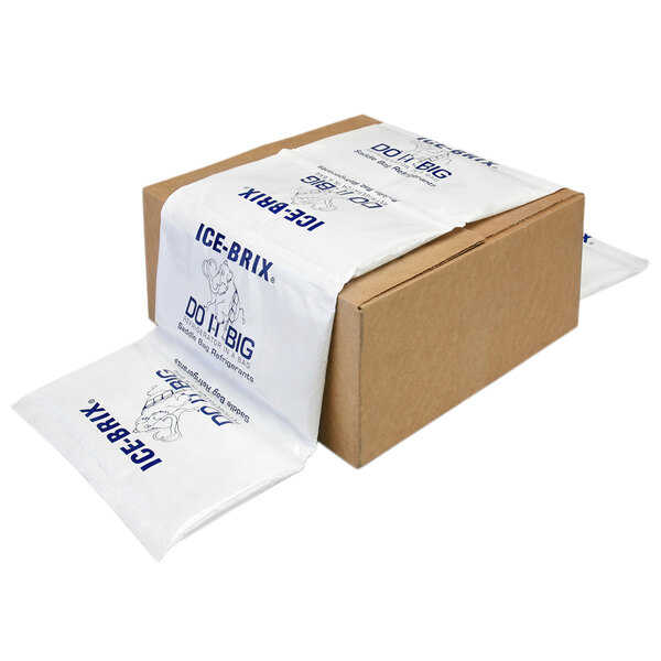 A cardboard box of Polar Tech white saddle bags for cold packs.