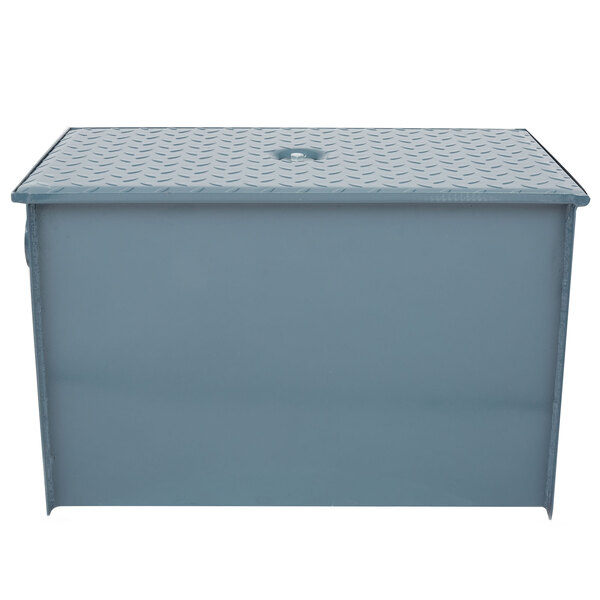 A blue plastic Watts WD-35 grease trap box with a lid.