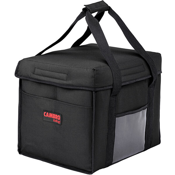 A black Cambro Sandwich GoBag with a handle and shoulder strap.
