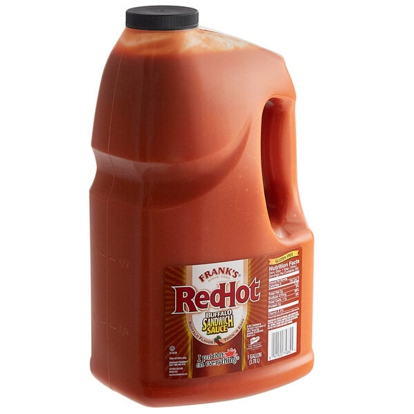 A jug of Frank's RedHot Buffalo Sandwich Sauce.