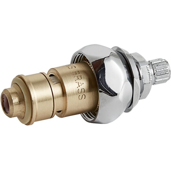 A brass and silver T&amp;S Brass cold water valve with an escutcheon bonnet.