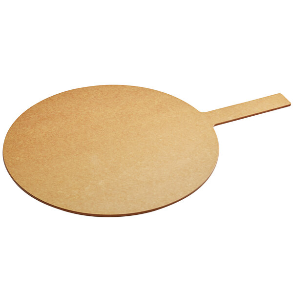 A Tomlinson round wooden pizza peel with a handle.