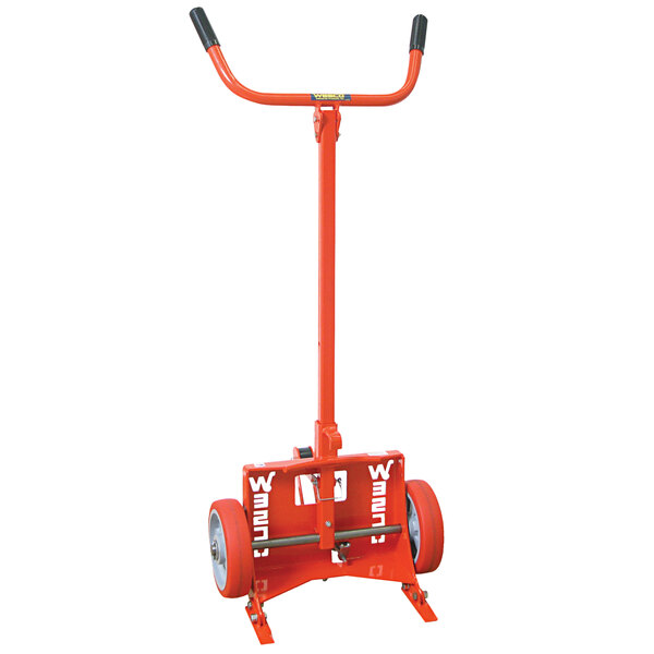 A red Wesco hand truck with 10" polyurethane wheels.