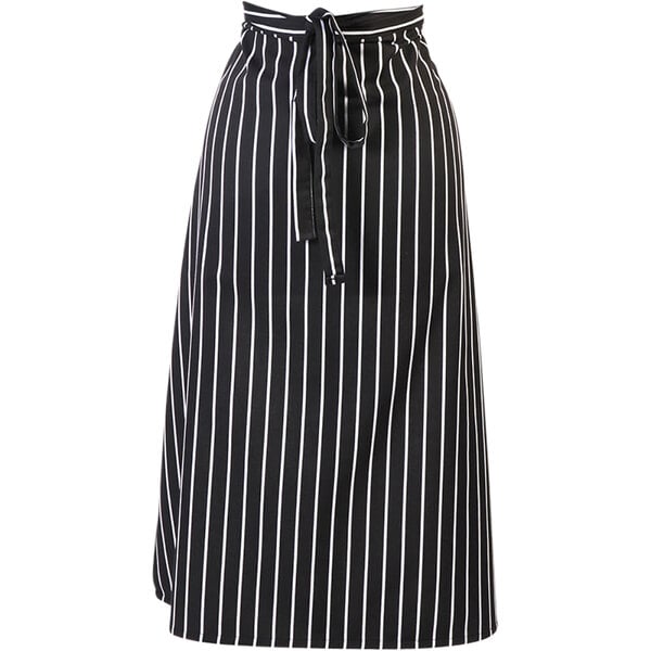 A black and white striped Mercer Culinary bistro apron with a tie.