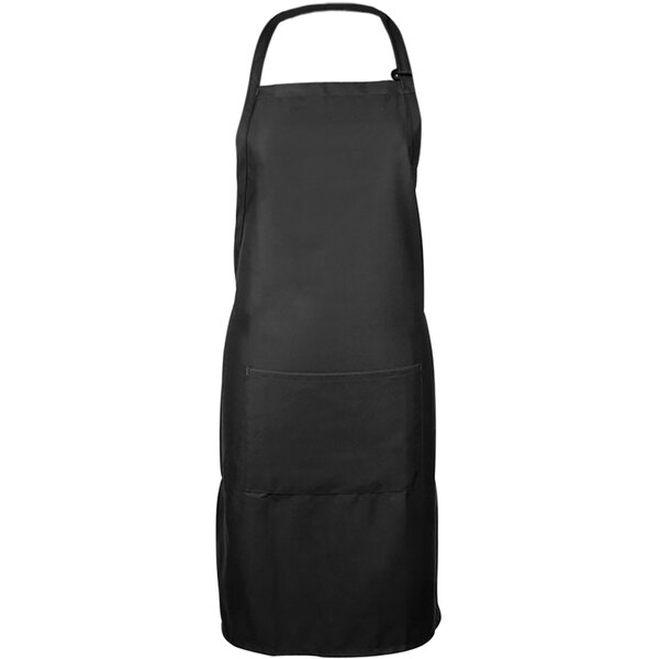 A black Mercer Culinary bib apron with a front pocket.