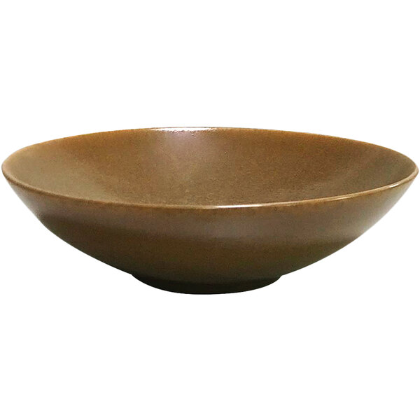 A brown Venus footed bowl with a white background.