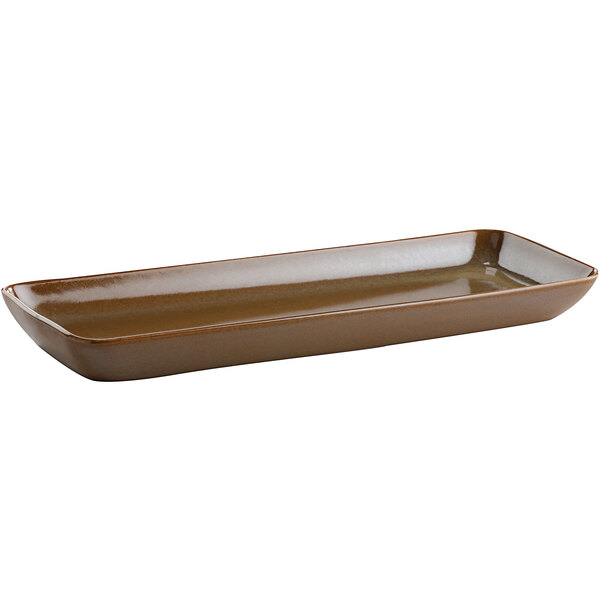 A brown rectangular Venus platter with a white background.
