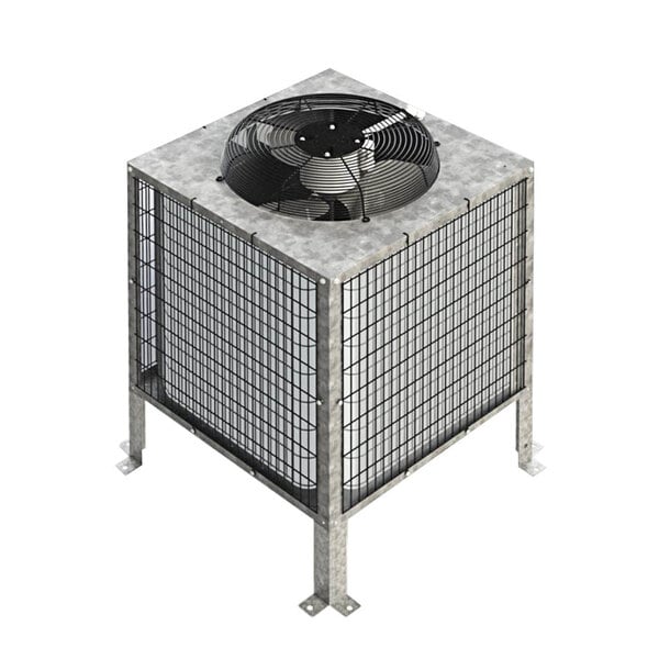 An Ice-O-Matic remote condenser metal box with a fan on top.