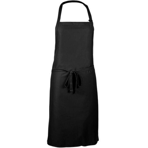 A black Mercer Culinary Genesis bib apron with a black tie.