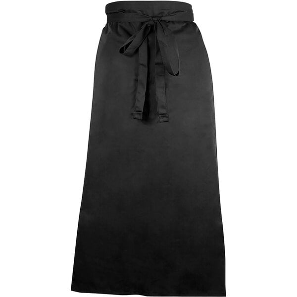 A black Mercer Culinary customizable bistro apron with a tie.