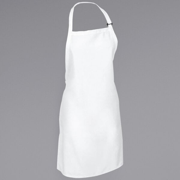 A white Mercer Culinary bib apron with a black strap.