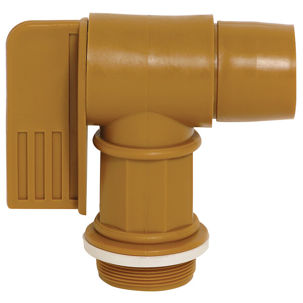 A brown plastic faucet with a white cap.