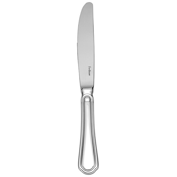A Fortessa Medici stainless steel dessert knife with a silver handle.