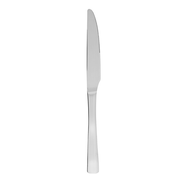 A close-up of a Fortessa Catana stainless steel dinner knife.