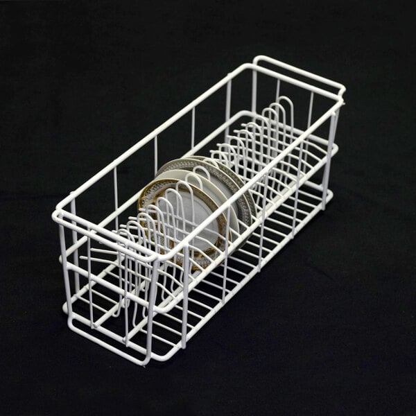 A 10 Strawberry Street wire rack with 20 compartments holding 7" bread and butter plates.