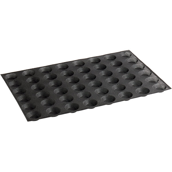 A black Sasa Demarle Flexipan tray with holes in it.