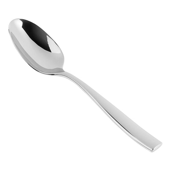 A Fortessa Lucca stainless steel serving spoon with a silver handle.