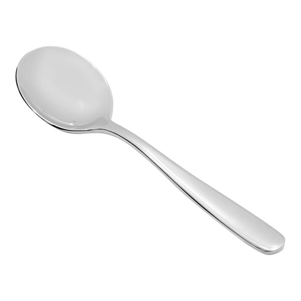 A Fortessa stainless steel bouillon spoon with a silver handle.