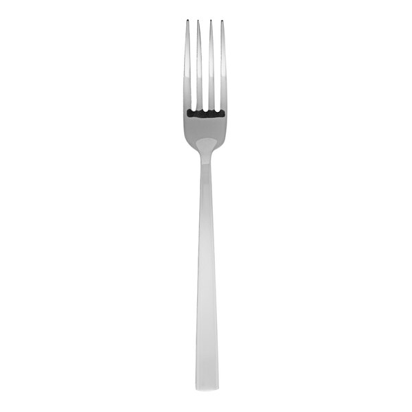 A silver Fortessa Catana stainless steel appetizer/cake fork with a white background.