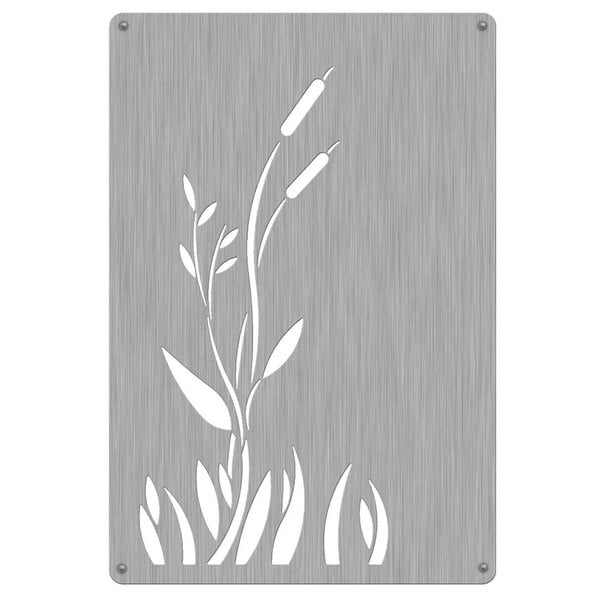 Stainless steel panels with a cattail and grass design.