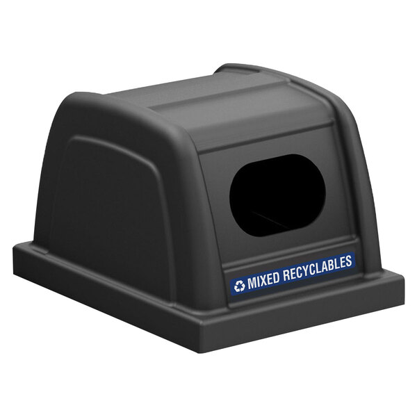 A black Commercial Zone ArchTec rectangular recycling bin lid with a window.