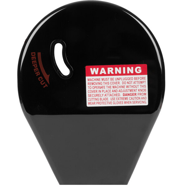 A black plastic Nemco Cutting Guard Cover with a warning label.