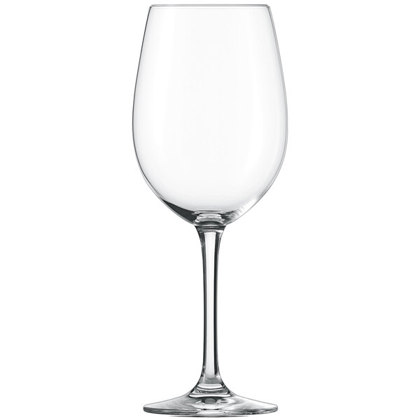 A Schott Zwiesel Classico clear wine glass with a long stem.