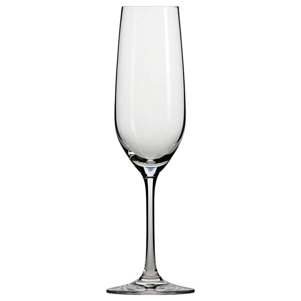 A close-up of a clear Schott Zwiesel wine glass.