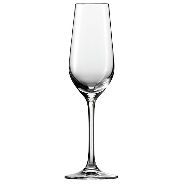 A clear Schott Zwiesel Sherry wine glass with a long stem.
