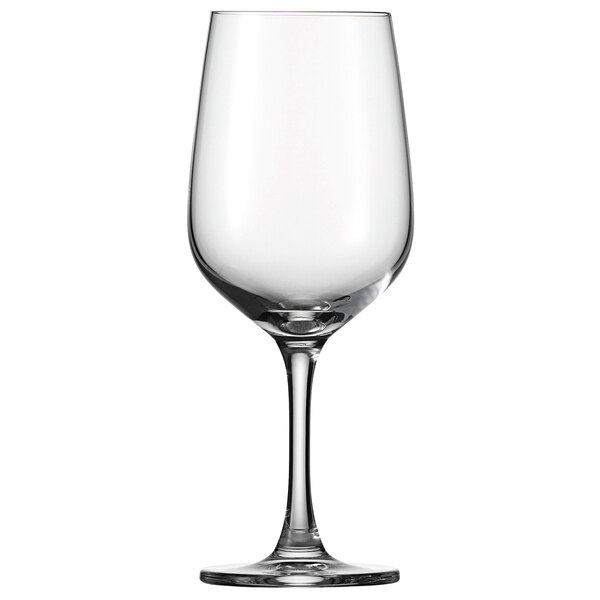 A clear Schott Zwiesel red wine glass with a stem.