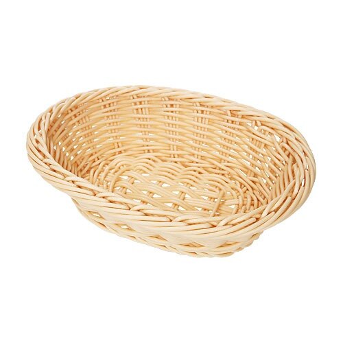 A close-up of a GET Natural Oval Plastic Basket.