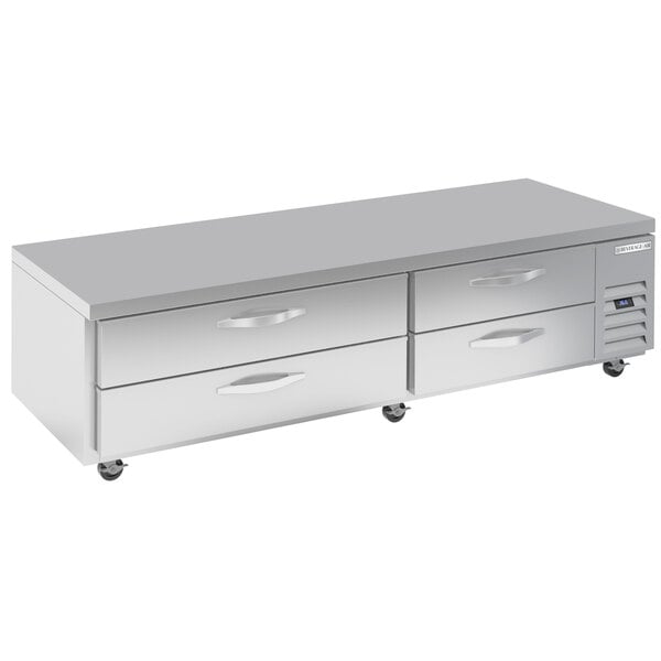 A Beverage-Air stainless steel chef base with 4 drawers.