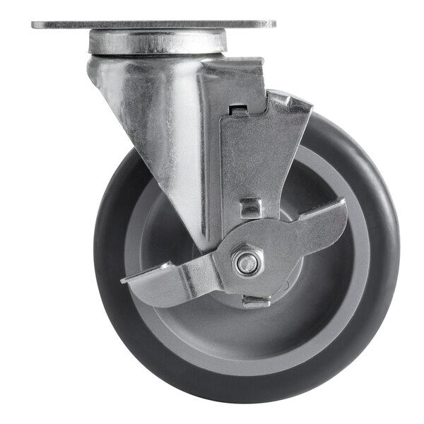 A black and silver CaterGator swivel caster wheel.
