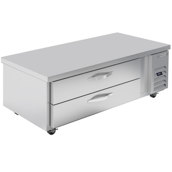 A white rectangular Beverage-Air chef base with two drawers.