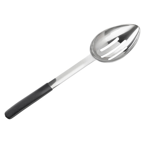 A Tablecraft stainless steel spoon with a black handle.