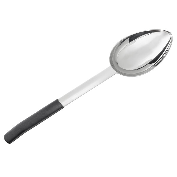 A Tablecraft stainless steel spoon with a black handle.