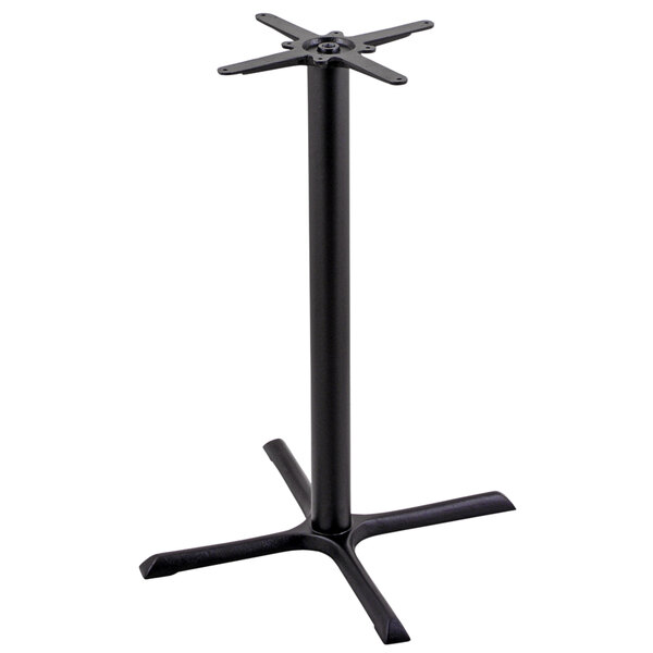 A black metal Holland Bar Stool table base with a cross design.