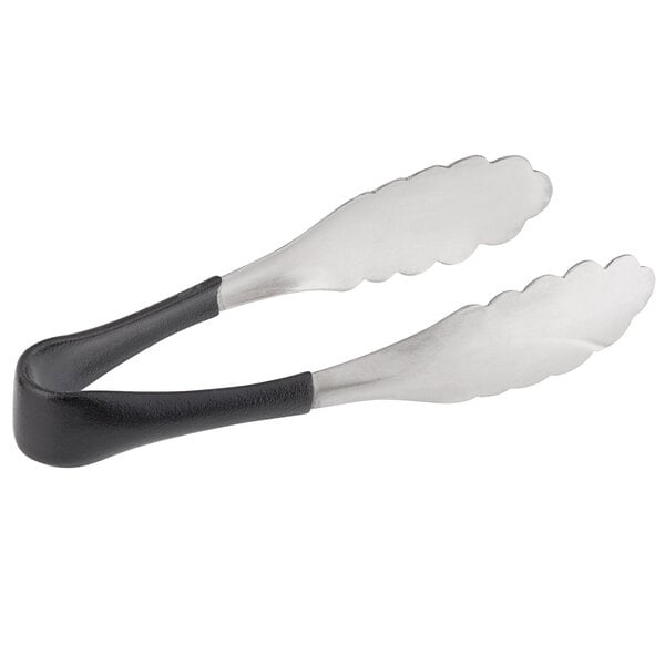 Tablecraft stainless steel tongs with black handles.