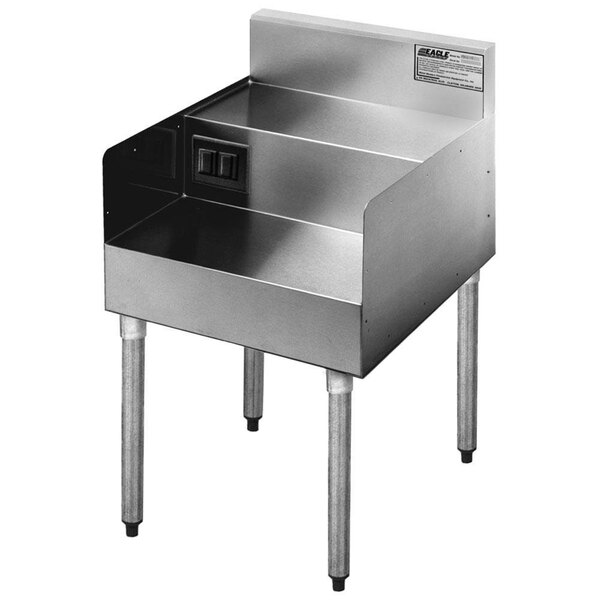A stainless steel Eagle Group double step down add-on for an underbar unit on a counter.
