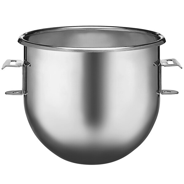 A stainless steel Waring mixing bowl with handles.