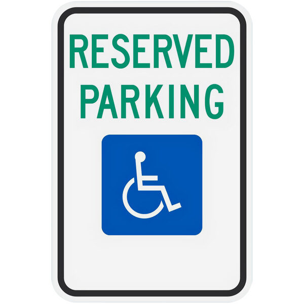 A green sign with black lettering and a wheelchair symbol.