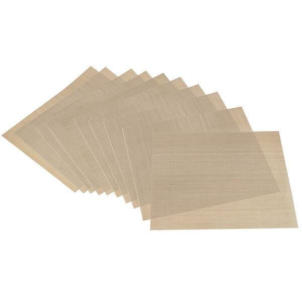 A fanned out stack of beige Waring Fruit Leather sheets.