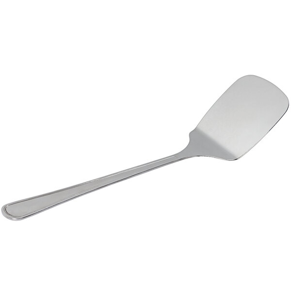 A silver spatula with a handle.
