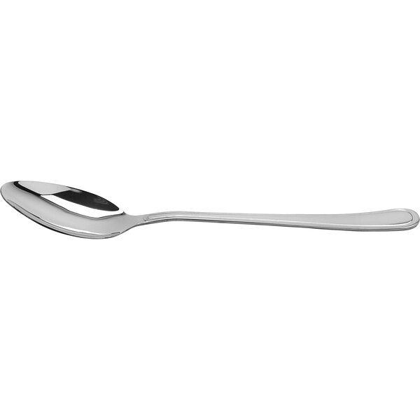 A stainless steel serving spoon with a mirror finish.