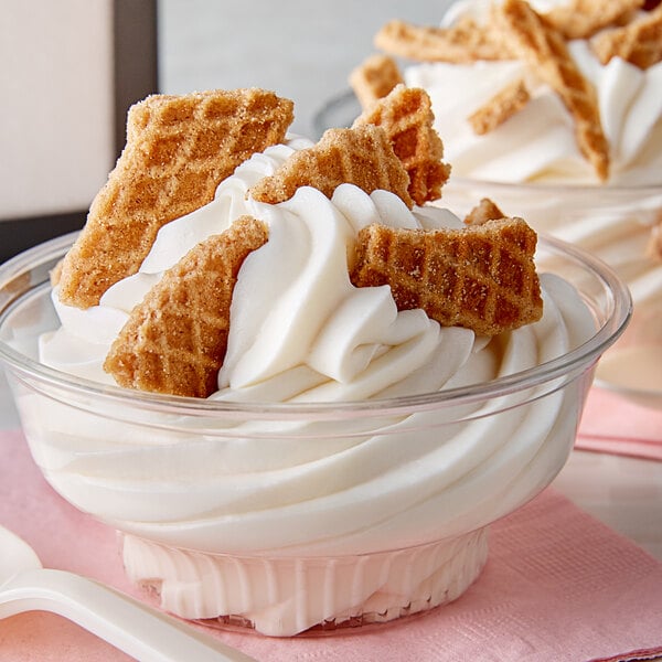 Crushed Lancaster Stroopwafel cookie topping in a bowl of ice cream.