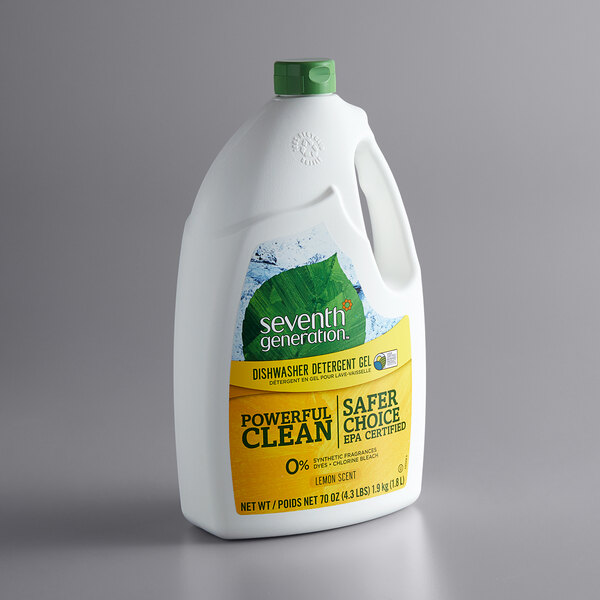 A white bottle of Seventh Generation Lemon Dishwasher Detergent Gel with a label.